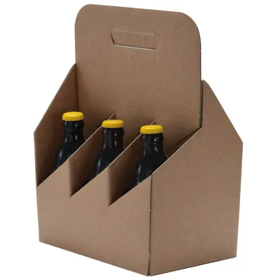 Porte-bouteilles carton kraft 6 bières Steinie 33 cl brun 22,5 + 15 x 32 cm, paquet de 30 - Mètres de bières, Emballages pour bouteilles de bières-1