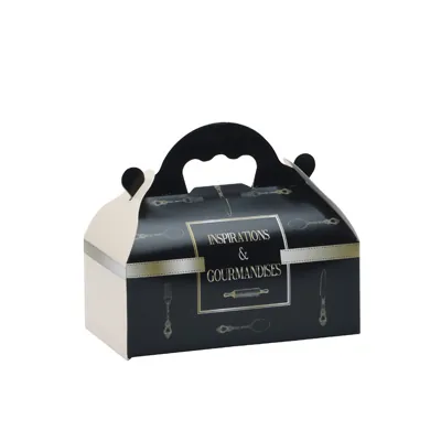Boîte pâtissière carton avec poignée 10 x 18 x 7 cm Inspirations et gourmandises - Caissette pâtissière à poignée - Lot de 50 - Boîtes pâtissières, Caissettes pâtissières-1