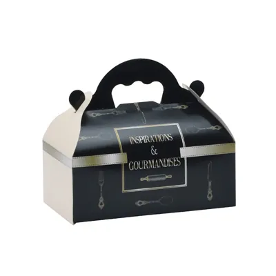Boîte pâtissière carton avec poignée 16 x 18 x 7 cm Inspirations et gourmandises - Caissette pâtissière à poignée - Lot de 50 - Boîtes pâtissières, Caissettes pâtissières-1