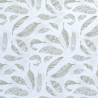 Papier cadeau à motifs plumes taupe/blanc 70 cm x 50 m 65 g/m² - le rouleau - Papier cadeaux couchés à motifs