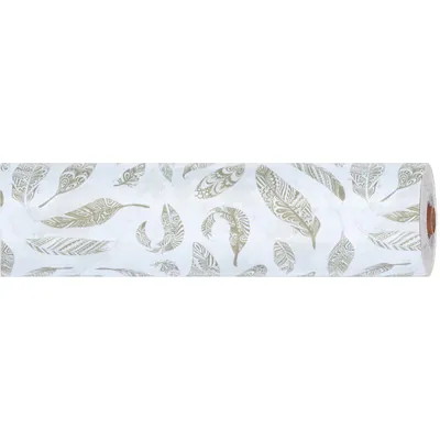 Papier cadeau à motifs plumes taupe/blanc 70 cm x 50 m 65 g/m² - le rouleau - Papier cadeaux couchés à motifs-1