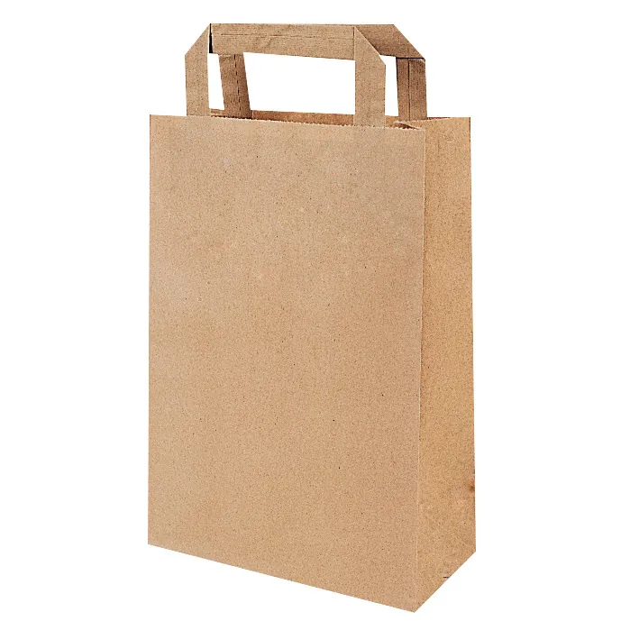 Sac kraft brun poignées plates 22 + 12 x 28 cm - Sac papier kraft - Paquet de 50 - Sacs kraft brun poignées plates