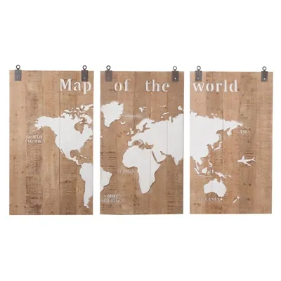 Tableau triptyque carte du monde en 3 panneaux bois 210 x 4 x 121 cm - Objets déco