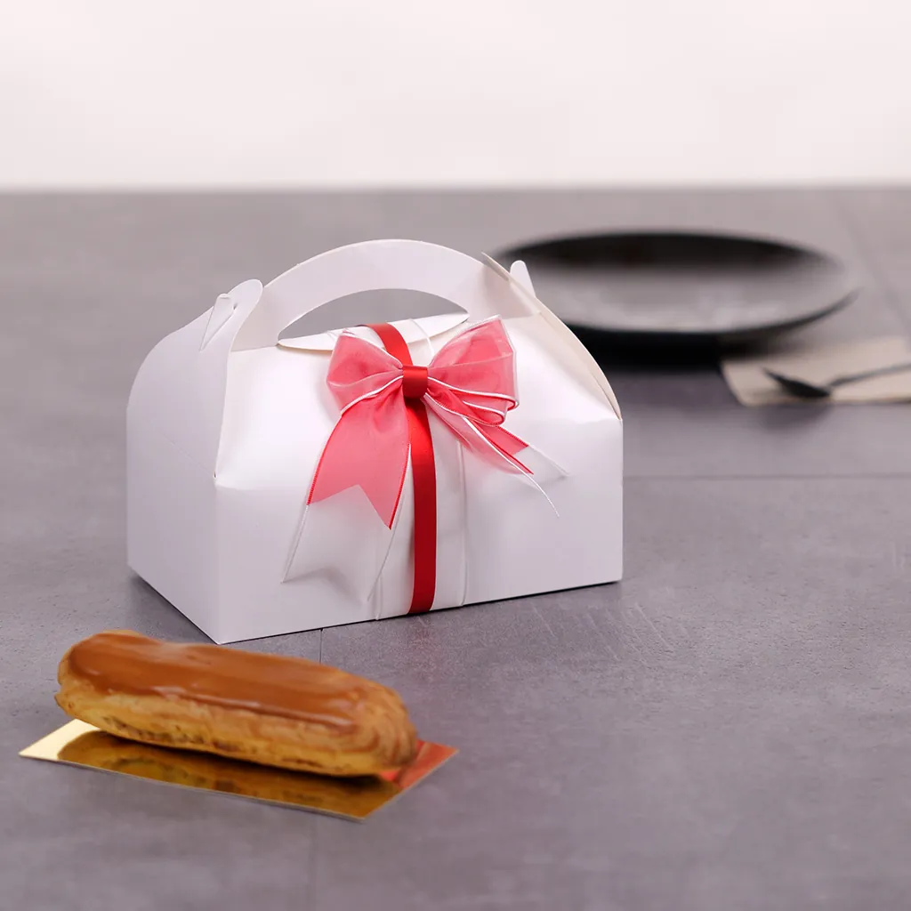Boîte pâtissière carton avec poignée 18 x 10 x 7 cm - Caissette pâtissière à poignée - Blanc - Lot de 50 - Boîtes pâtissières, Caissettes pâtissières-1