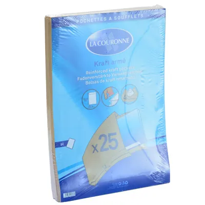 Pochette avec soufflets C4 kraft brun sans fenêtre La Couronne 229 x 324 mm 130g – Paquet de 25 - Pochettes kraft-1