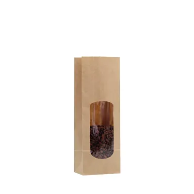 Sac SOS kraft brun avec fenêtre 400 ml 10 x 5,5 x 29 cm thermosoudable - Sachet SOS - Lot de 100 - Sacs SOS avec fenêtre