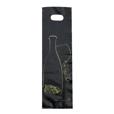 Sac plastique 1 bouteille noir / or Nomade Amazone - Lot de 50 - Sacs pour bouteilles de vin