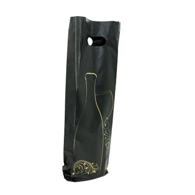 Sac plastique 1 bouteille noir / or Nomade Amazone - Lot de 50 - Sacs pour bouteilles de vin-1