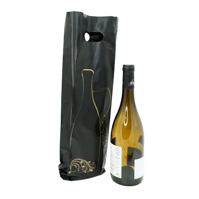 Sac plastique 1 bouteille noir / or Nomade Amazone - Lot de 50 - Sacs pour bouteilles de vin-2