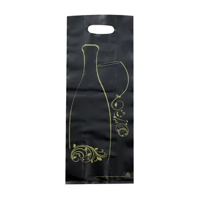 Sac 2 bouteilles plastique noir / or - 16 + 8 x H 46 cm - Paquet de 50 - Sacs pour bouteilles de vin