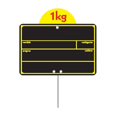 Étiquettes fruits et légumes ardoise à disque et pique inox 15 x 10 cm noir / jaune - Étiquette primeur - Lot de 10 - Étiquettes à pique