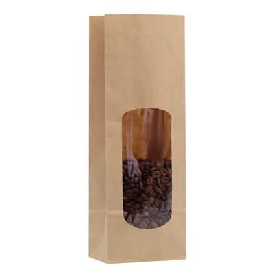 Sac SOS kraft brun avec fenêtre 650 ml 13,5 x 7 x 31,5 cm - Sachet SOS - Lot de 100 - Sacs SOS avec fenêtre