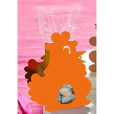 Façade carton poule orange pour sachet chocolat Pâques 11,7 x 16 cm - Emballage Pâques - Paquet de 50 - Sachets bonbon, Sachets confiserie-1