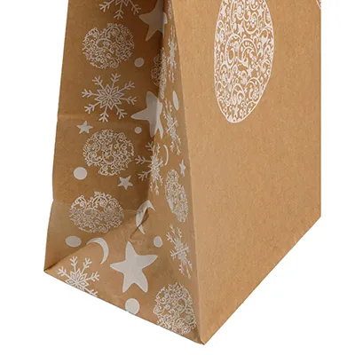 Sac kraft poignées torsadées Natale brun motif blanc 19 x 8 x 21,5 cm - Paquet de 50 - Sacs kraft à motifs-1