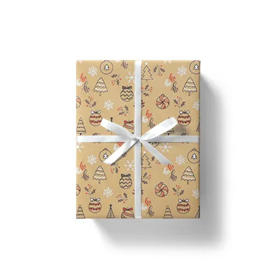 Papier cadeau Oriane kraft brun décor Noël rouge 70 cm x 50 m 60 g/m² - le rouleau - Papiers cadeaux kraft à motifs-3