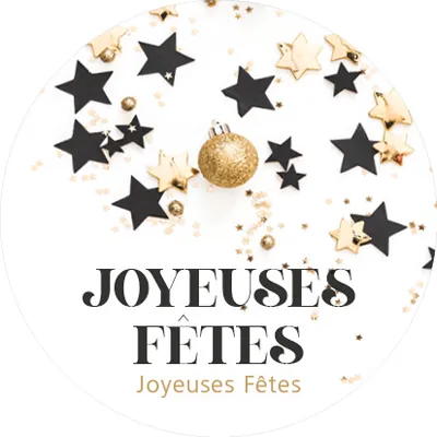 Étiquettes adhésives JOYEUSES FÊTES Blanc / Noir / Or ø 35 mm - Paquet de 500 - Étiquettes cadeaux adhésives