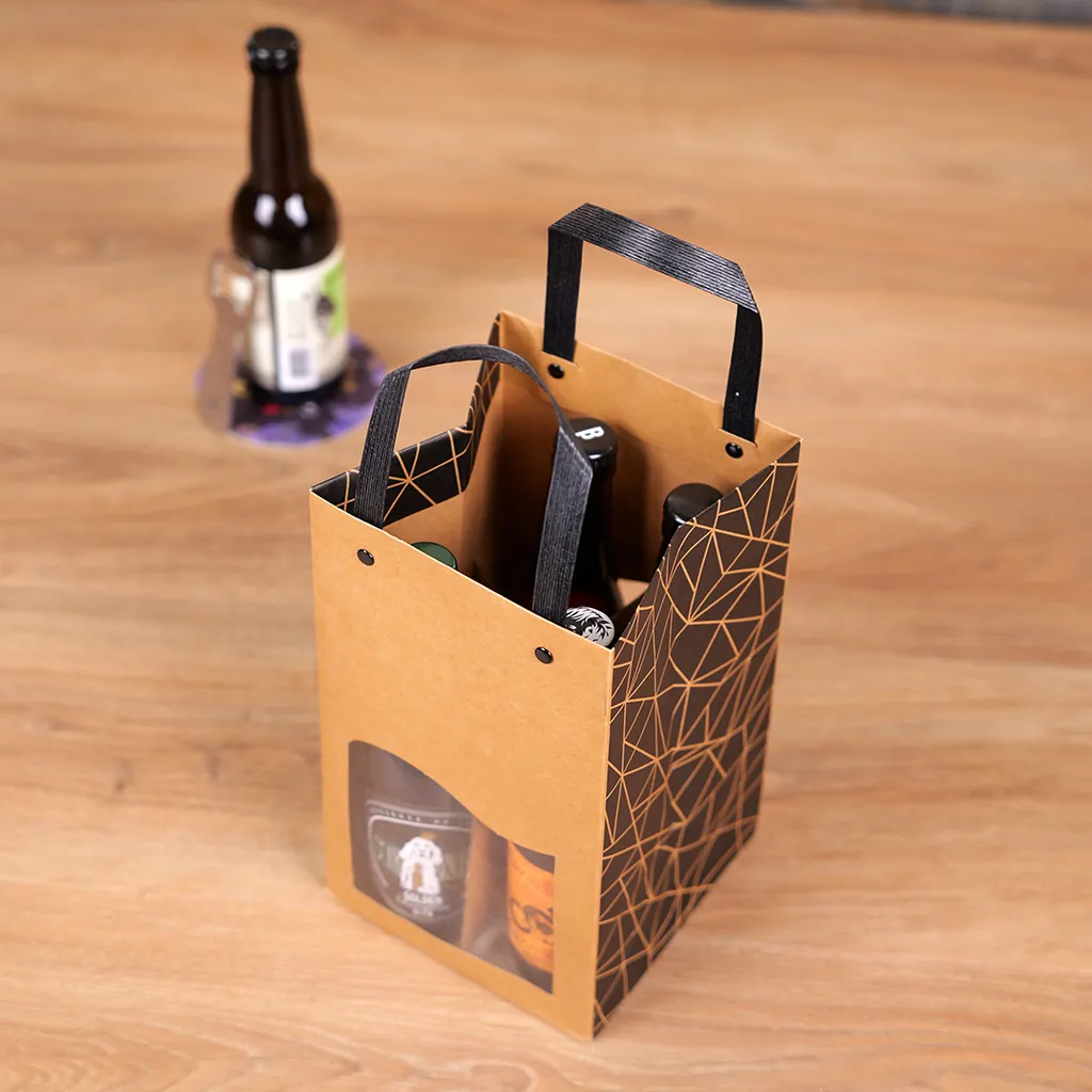 Sac kraft pour 4 bouteilles de bière 25 à 33 cl 15 + 15 x 26 cm, paquet de 10 - Mètres de bières, Emballages pour bouteilles de bières-3