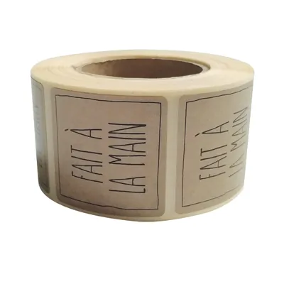 Étiquette adhésive Fait à la main 35 x 35 mm Kraft - Boîte de 500 - Étiquettes cadeaux adhésives-1