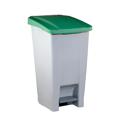 Poubelle à pédale 60 L plastique HACCP - Gris avec couvercle vert - Poubelles professionnelles
