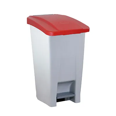 Poubelle mobile à pédale 60 litres gris / rouge polypropylène - Poubelles professionnelles