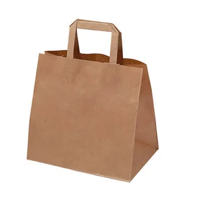 Sac kraft brun poignées plates 32 x 21 x 33 cm - Sac papier kraft - Paquet de 250 - Sacs traiteur