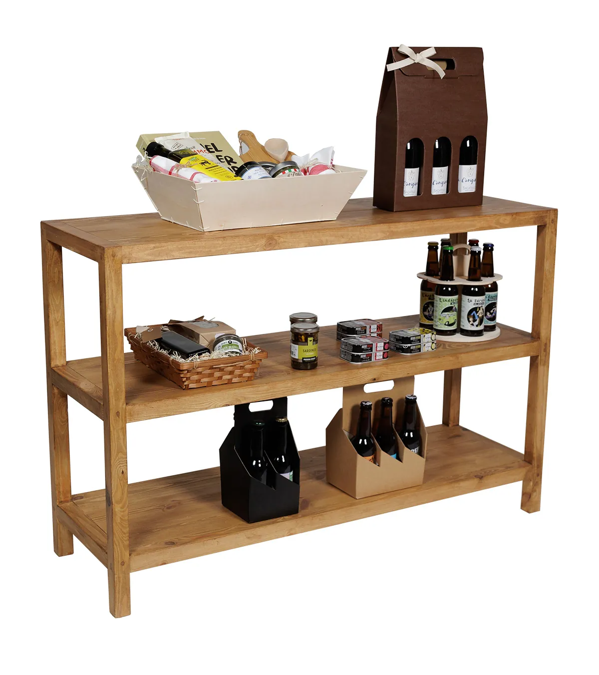 Table de présentation bois massif 3 niveaux 119 x 39 x 80 cm - Console étagère de présentation - Ligne Authentique-1