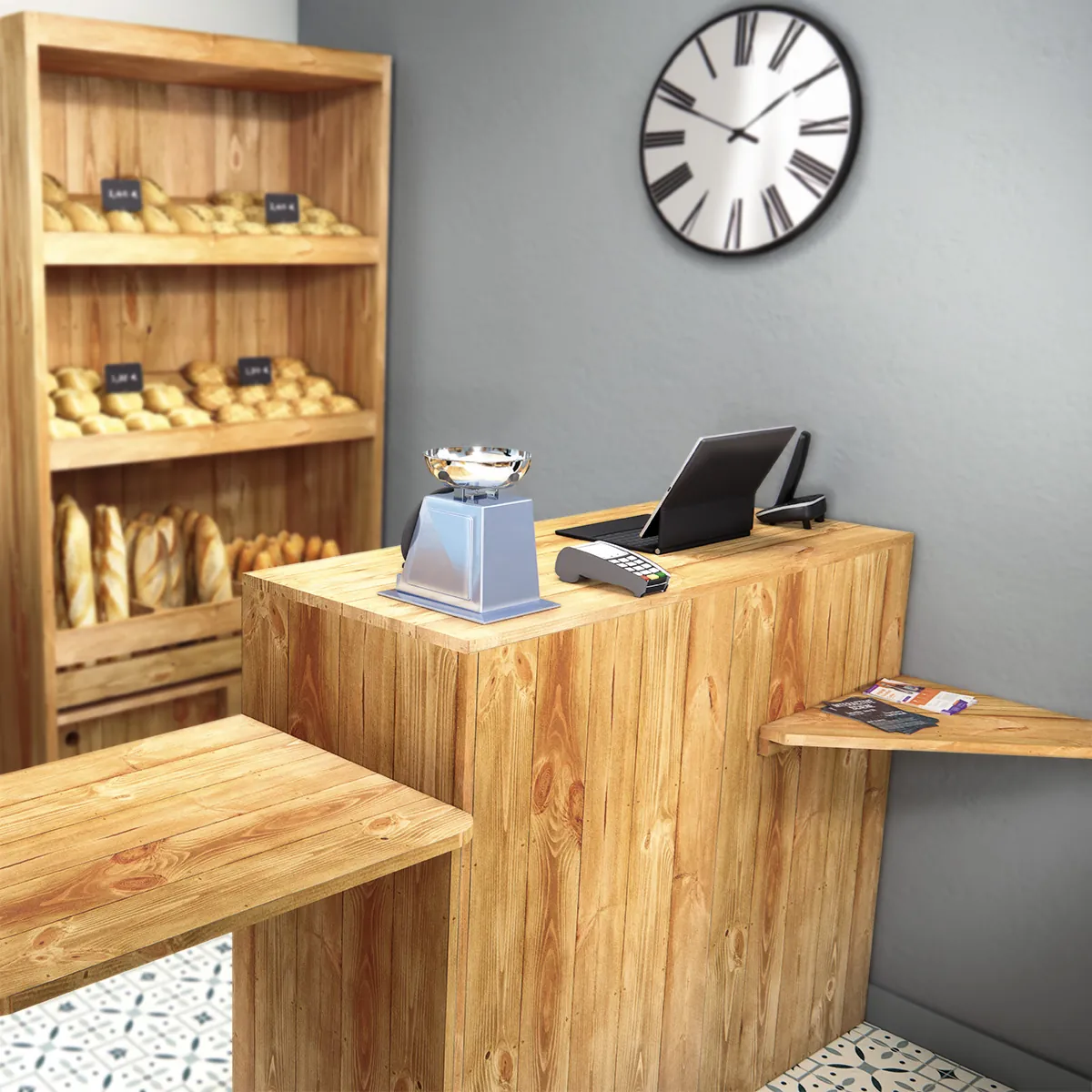 Comptoir d’accueil bas bois massif 119 x 50 x 80 cm - Comptoir magasin bas professionnel - Ligne Authentique-2