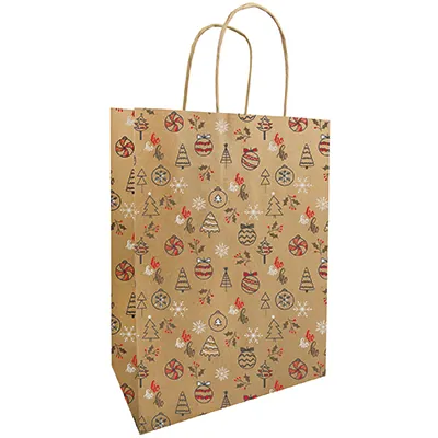 Sac cadeau Noël kraft Oriane 2 18 + 8 x 22 cm - ¨Paquet de 50 - Sacs cadeaux Noël
