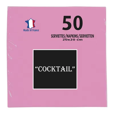 Serviette cocktail ouate micro-gaufrée 2 plis 20 x 20 cm - Mini serviette - Rose - Paquet de 50 - Serviettes jetables, Serviettes cocktails