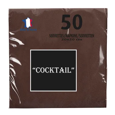 Serviette cocktail ouate micro-gaufrée 2 plis 20 x 20 cm - Mini serviette - Chocolat - Paquet de 50 - Serviettes jetables, Serviettes cocktails