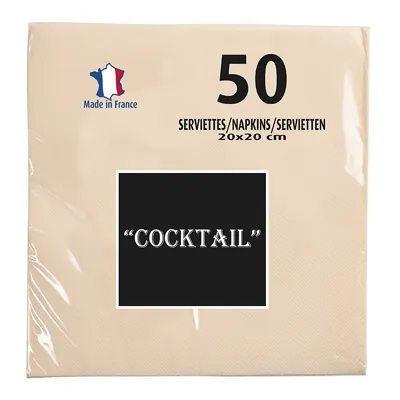 Serviette cocktail ouate micro-gaufrée 2 plis 20 x 20 cm - Mini serviette - Ivoire - Paquet de 50 - Serviettes jetables, Serviettes cocktails