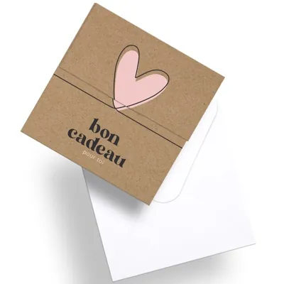 Bon cadeau à remplir kraft coeur rose 12 x 12 cm avec enveloppes - Carte cadeau - Paquet de 12 - Bons cadeaux