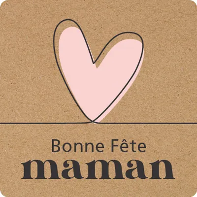 Étiquettes cadeaux adhésives Bonne Fête maman 35 x 35  mm Kraft brun / Rose pâle - Boîte de 500  - Étiquettes cadeaux adhésives