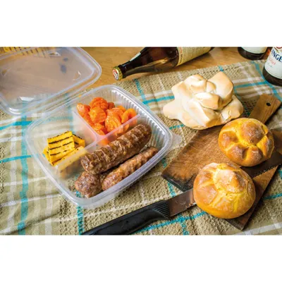 Barquette plastique transparente 3 compartiments 950 ml - Barquette alimentaire 3 compartiments - Lot de 50 - Boîtes repas jetables, Plateaux compartimentés-1