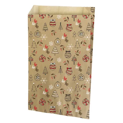 Pochette cadeau Noël Oriane 2 12 + 4,5 x H 20 cm - Pochette cadeau papier - Lot de 150 - Pochettes cadeaux à motifs