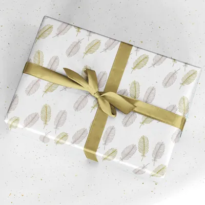 Papier cadeau écologique plumes blanc cassé 70 cm x 25 m 80 g/m² – Le rouleau - Papier cadeaux couchés à motifs-1