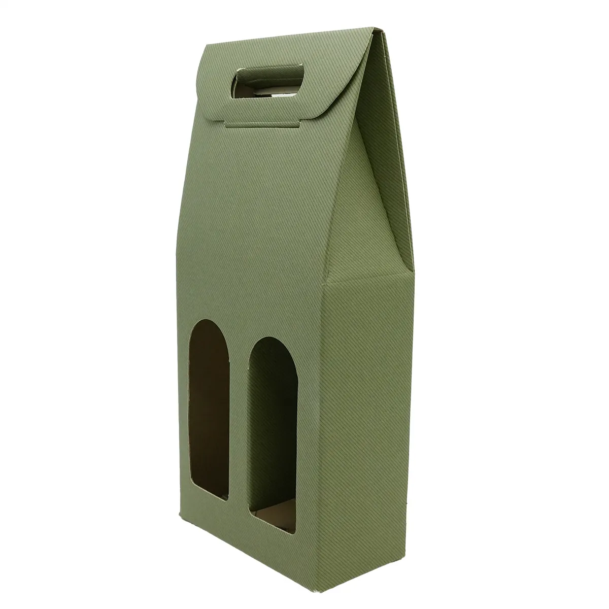 Boîte carton 2 bouteilles à fenêtre 18 x 9 x 38,5 cm Vert - Étui 2 bouteilles - Coffret 2 bouteilles - Paquet de 10 - Coffrets pour bouteilles de vin, Boîtes pour bouteilles de vin-2
