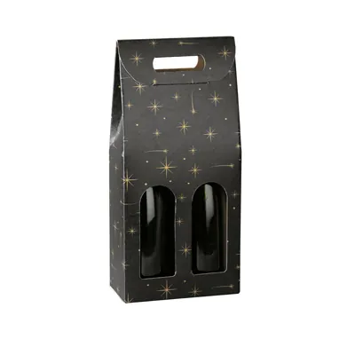 Boîte 2 bouteilles à fenêtre noir Constellations - 18 x 9 x 38,5 cm – Carton - Paquet de 10 - Coffrets pour bouteilles de vin, Boîtes pour bouteilles de vin