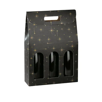 Boîte 3 bouteilles à fenêtre noir Constellations - 27 x 9 x 38,5 cm – Carton - Paquet de 10 - Coffrets pour bouteilles de vin, Boîtes pour bouteilles de vin