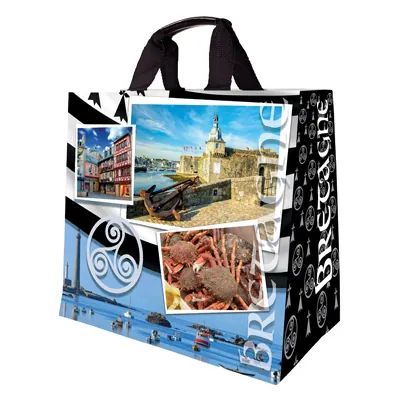 Sac cabas réutilisable polypropylène tissé région Bretagne 33L 43 x 20 x 38 cm - Lot de 25 - Sacs tissés