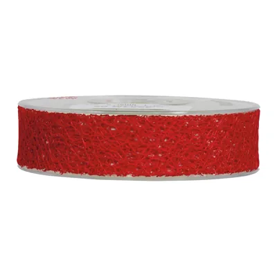 Ruban en maille alvéolé rouge 25 mm x 20 m polyester - Ruban décoratif - Ruban cadeau - Rubans tissu, Cordons