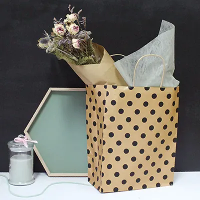 Sac kraft à pois brun / noir 25 + 12 x 31 cm - Sac papier - Paquet de 50 - Sacs kraft à motifs-1