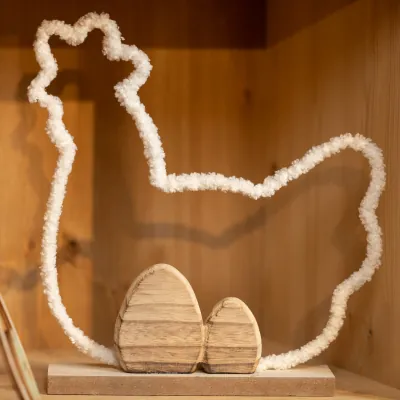 Silhouette poule polyester sur socle bois 27 x 32 cm Blanc / Brun - Déco de Pâques - Accessoires et Objets déco-1