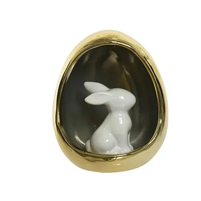 Lapin blanc céramique dans oeuf métal or 9 x 8,5 x 10,3 cm - Déco de Pâques - Accessoires et Objets déco