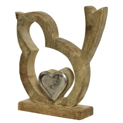Oiseau en bois naturel - Oiseau décoratif en bois 16,5 x 4,5 x 18 cm - Accessoires et Objets déco