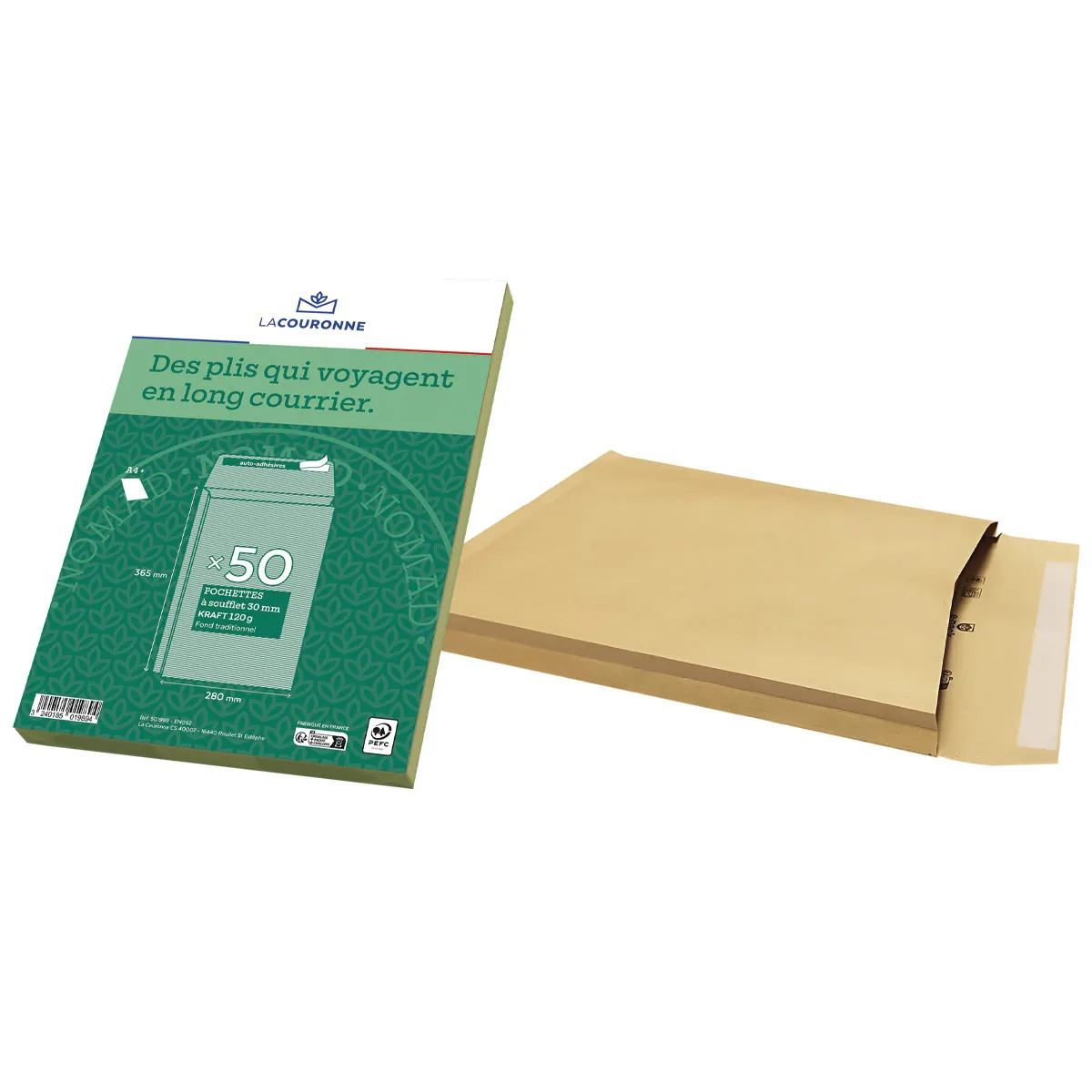 Pochette avec soufflets C4+ kraft brun sans fenêtre La Couronne 260 x 330 mm 120g – Paquet de 50 - Pochettes kraft-1
