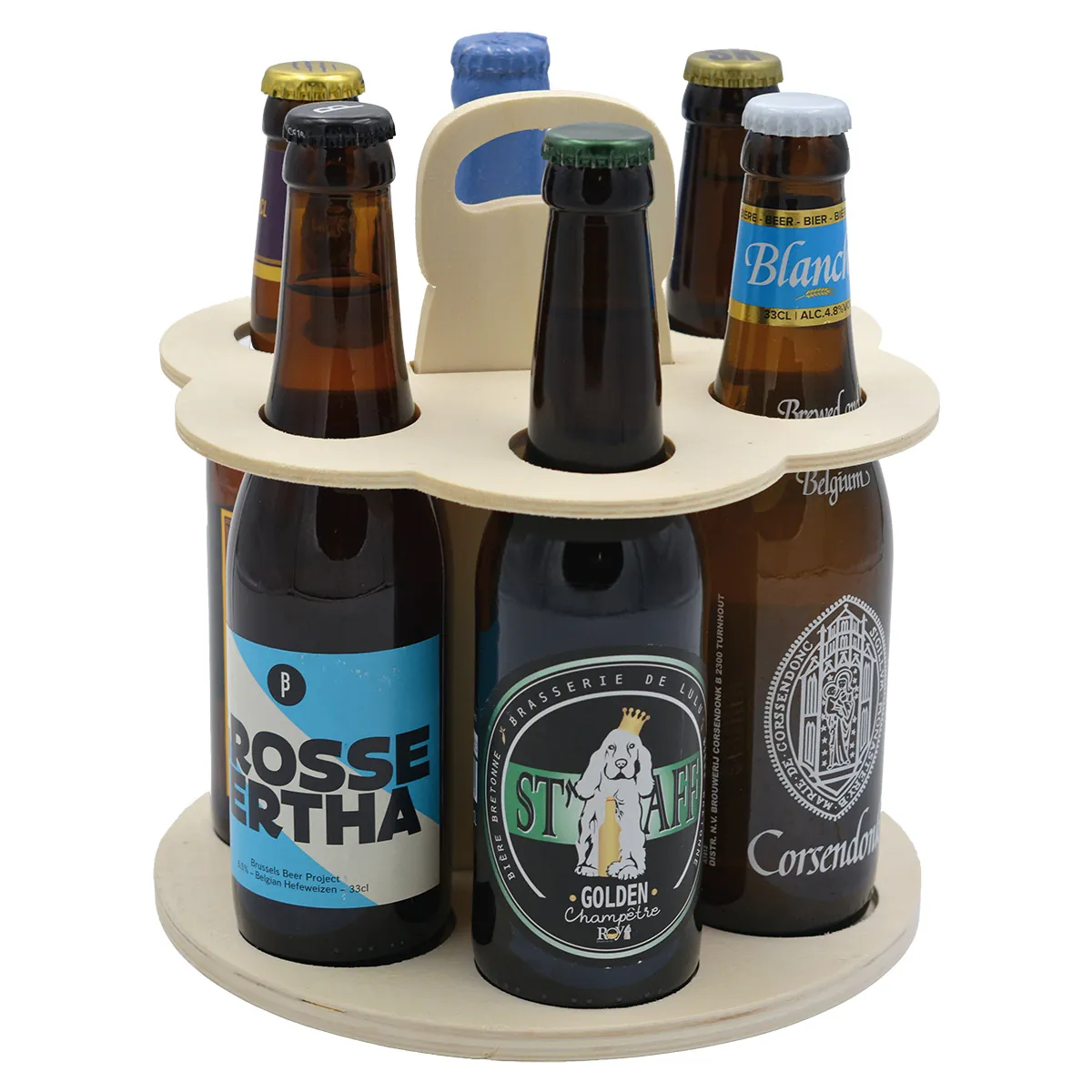 Tourniquet porte bouteilles de bière en bois avec poignée 6 bières 33 cl - Mètres de bières, Emballages pour bouteilles de bières