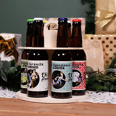 Tourniquet porte bouteilles de bière en bois avec poignée 6 bières 33 cl - Mètres de bières, Emballages pour bouteilles de bières-1