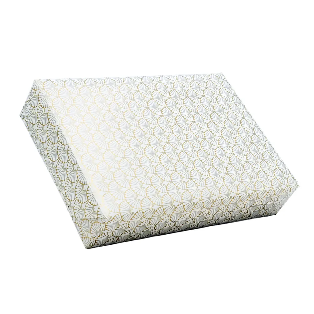 Papier cadeau Rétro couché blanc 30 cm x 50 m, blanc / or, 80 g/m² - Papier cadeaux couchés à motifs-3