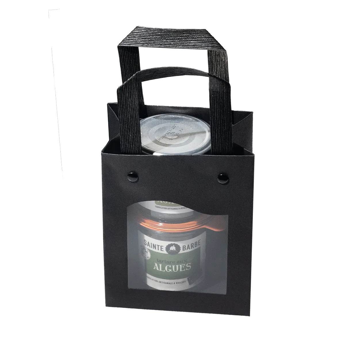 Sac kraft à fenêtre Delicatessen noir 18+8 x H 23 cm poignées plates – Paquet de 10 - Sacs kraft à fenêtre-1